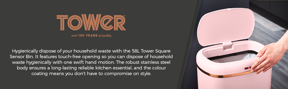 Сміттєвий бак квадратний 58л рожевий з сенсорним управлінням