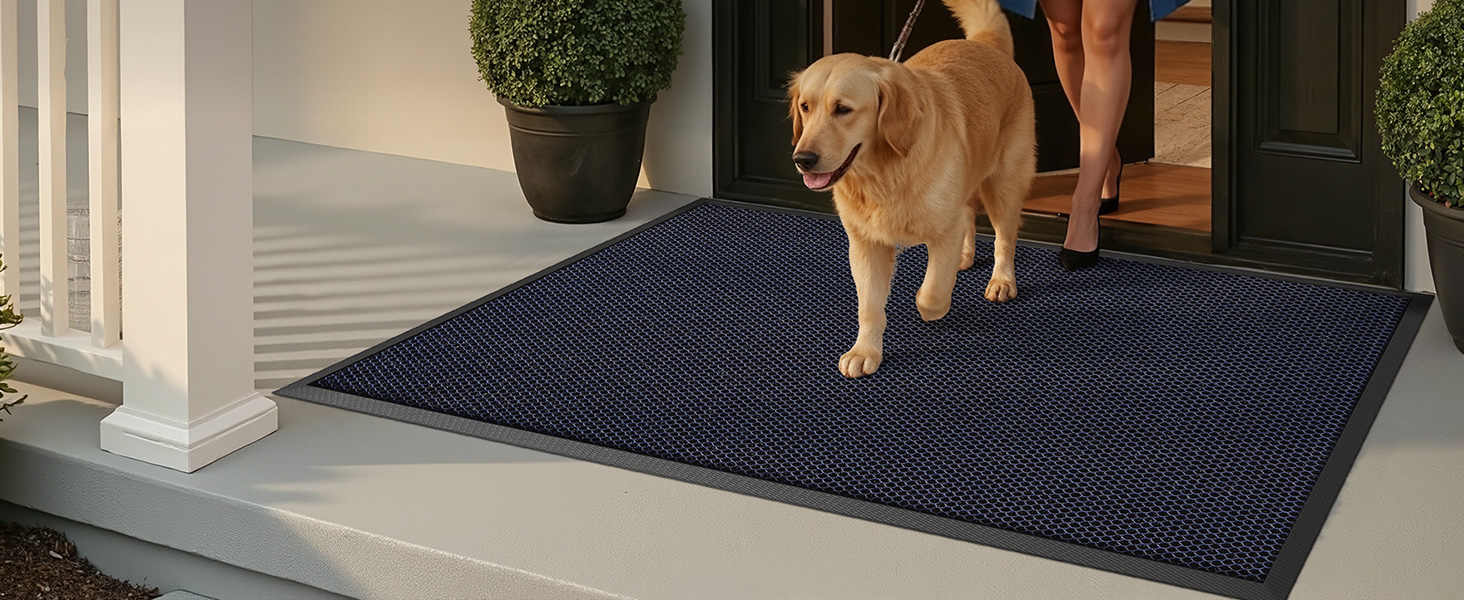 Килимок для дому та вулиці COLOR&GEOMETRY 76x43 см, грязестійкий, антиковзаючий, легко миється, для входу, сірий (80x120 см, синій)