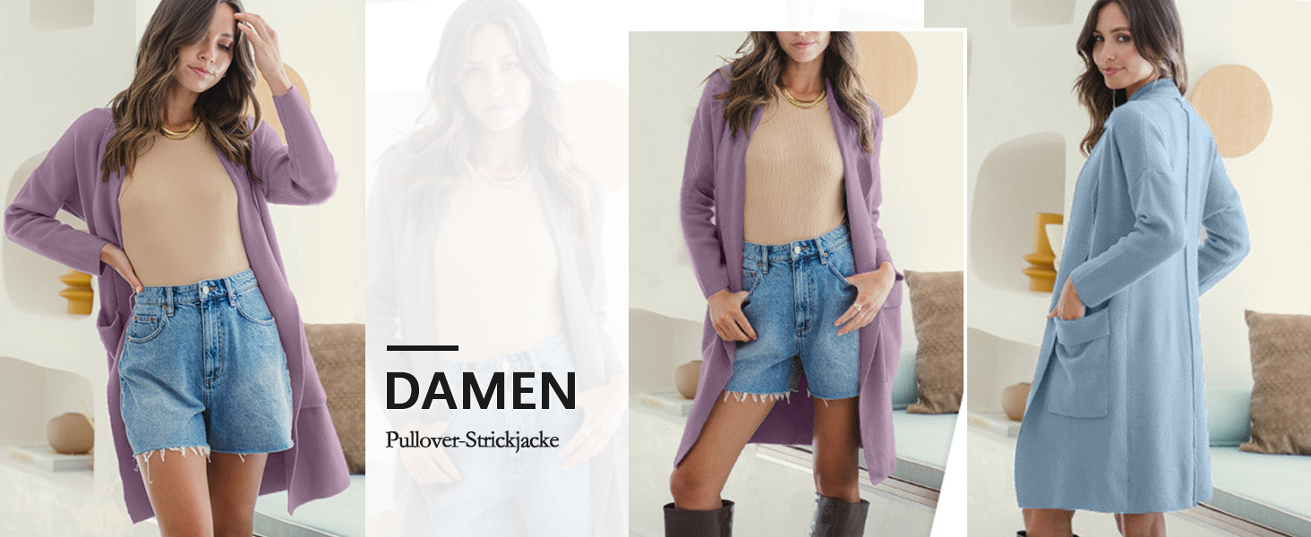 Жіноча в'язана жилетка з відкритим передом, з кишенею, довга, однотонна, блакитна