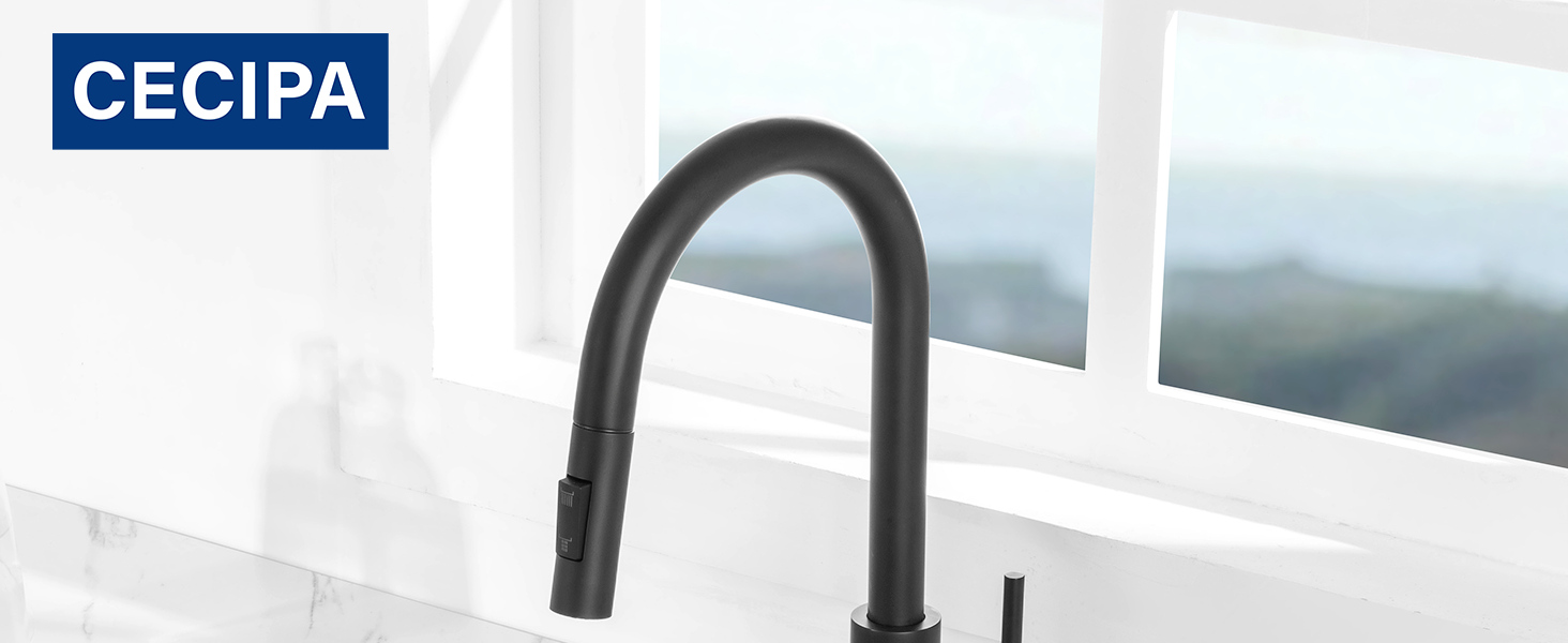 Кран кухонний CECIPA SOFETIY SERIE, чорний, з висувною лійкою, 360° поворот, нержавіюча сталь, двофункціональний