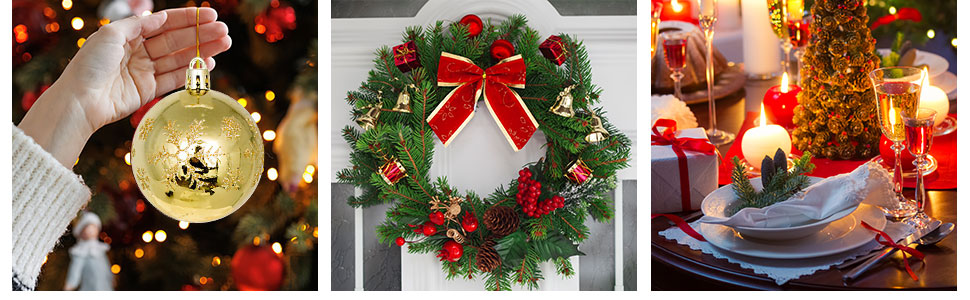 44 штуки новорічних кулі пластикові, прикраси для ялинки, набір кульок для ялинки, персоналізовані новорічні кулі білі та червоні, ялинковий декор, новорічний декор для дому та вулиці білий та червоний (золотий та чорний)