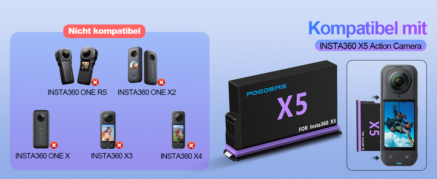 Акумулятор Insta360 X5, 2 шт., 2850mAh, з зарядним пристроєм Type-C, сумісний з Insta360 X5