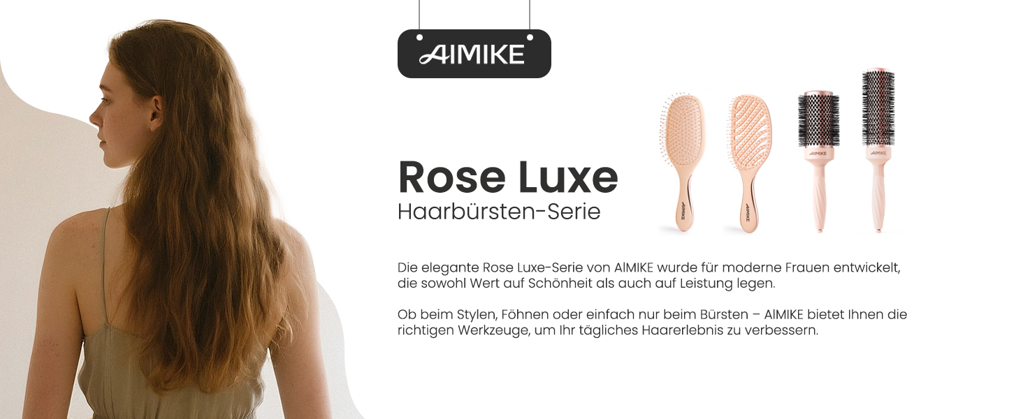 AIMIKE Rose Luxe Щітка для розчісування волосся без болю, з вентиляцією та ультрам'якими гнучкими щетинками FlexGlide, легко видаляє ковтуни, для мокрого та сухого волосся, для жінок, дівчаток та дітей (Рожева, з повітряною подушкою)