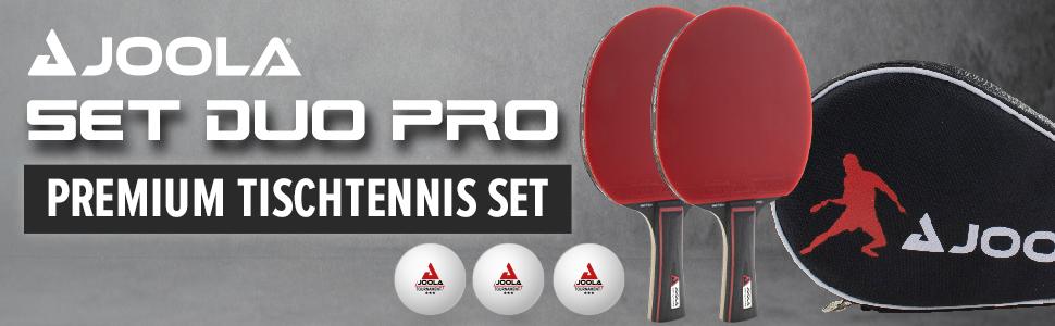 JOOLA Table Tennis Set Duo PRO: 2 Paddles, 3 Balls, Case - Red/Black, 6-Piece Set