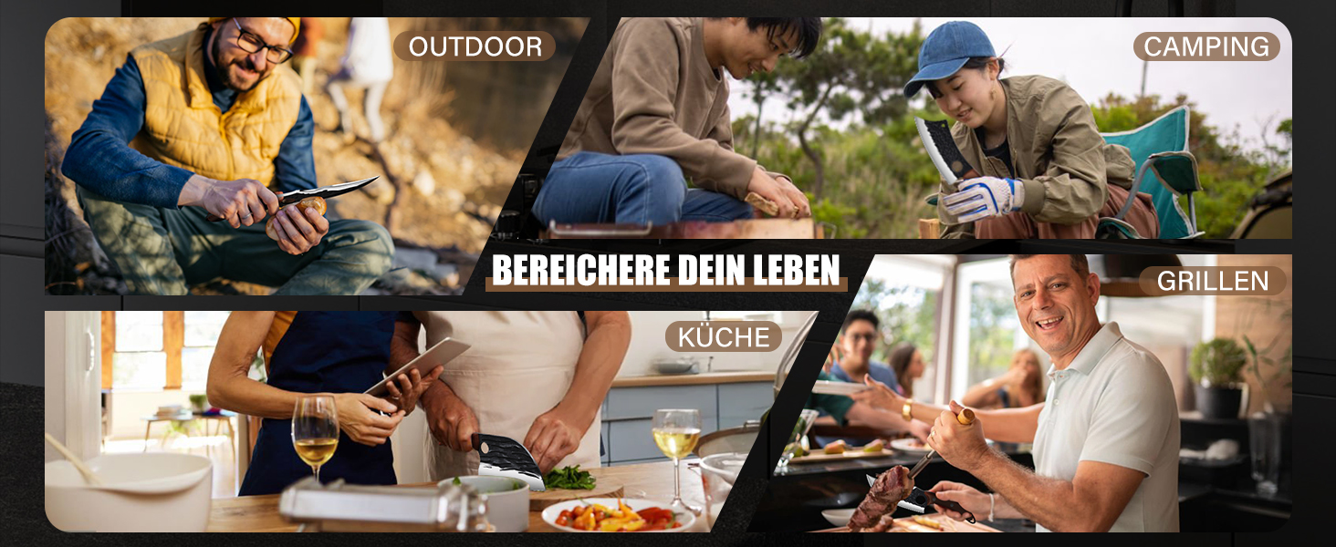 Набір кухонних ножів DRAGON RIOT 3 шт. – ручна ковка, сербський кухонний ніж, ніж для видобування Вікінга, ніж-сікач. Професійний набір для м'яса, BBQ. Подарунок для чоловіків, світло-коричневий.