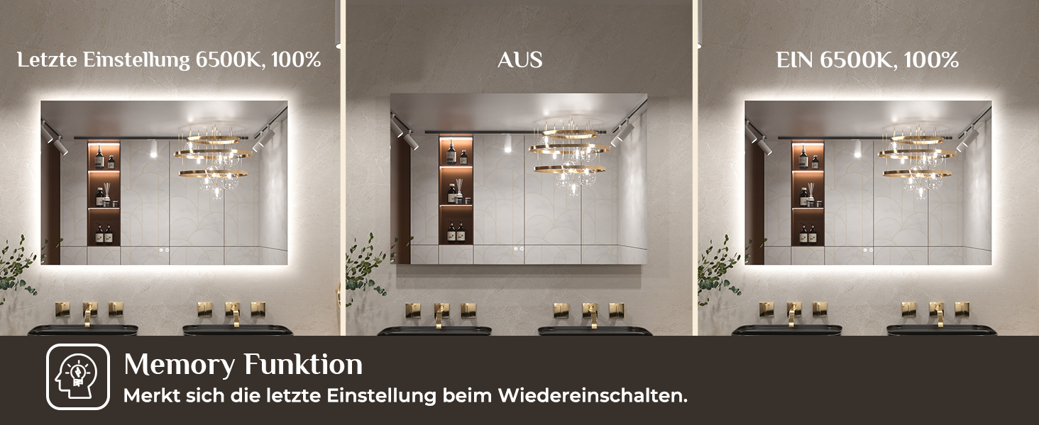 Дзеркало для ванної кімнати Keonjinn з підсвічуванням 60 см, антизапарюючий, з сенсорним вимикачем, пам'ять, 3 кольори світла, регульована яскравість, LED, без рами, прямокутне (90x90 см)