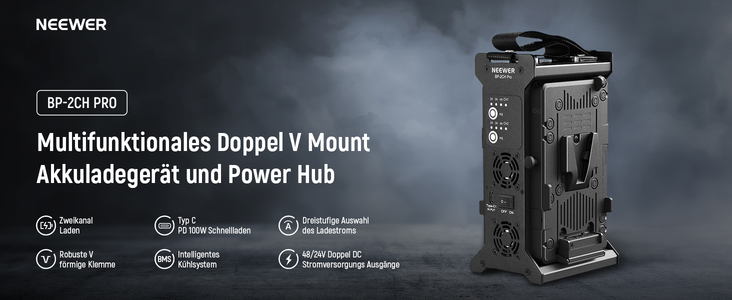 Зарядний пристрій Neewer з 2 каналами V-Mount для камер, BP-2CH Pro