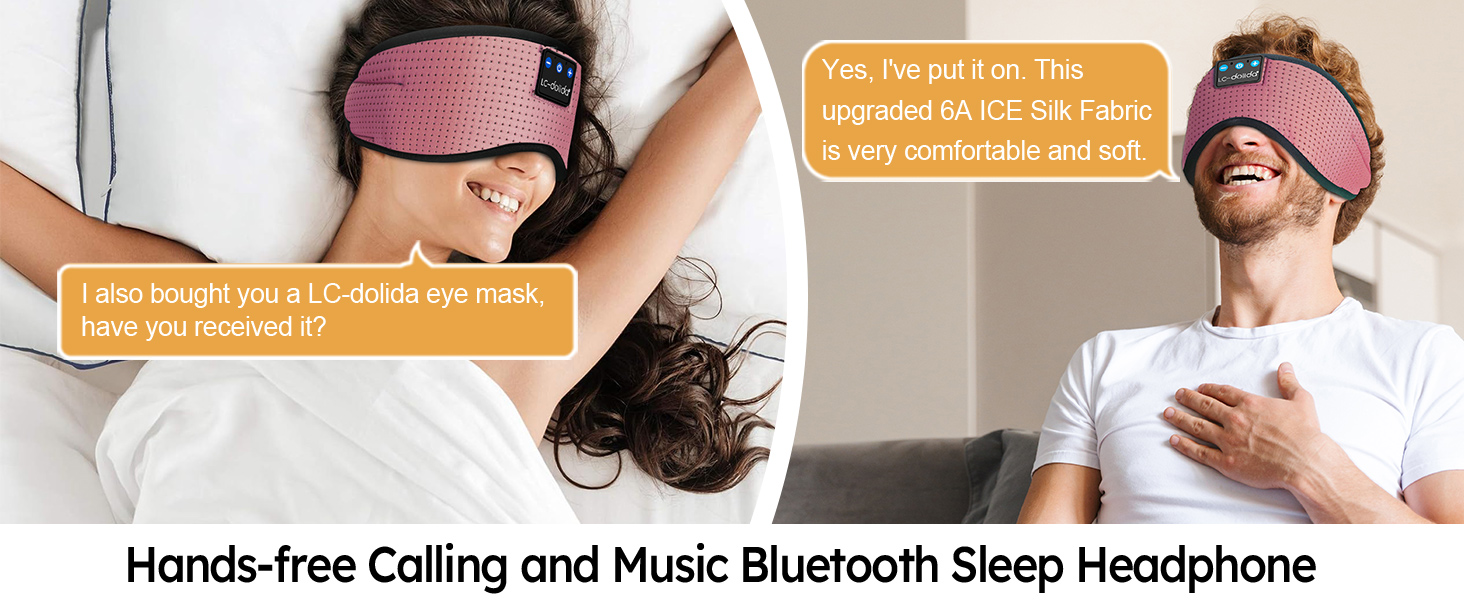 Маска для сну Dolida з Bluetooth-навушниками V5.4, рожева. Бавовняна маска для сну з мікрофоном для подорожей, медитації, йоги