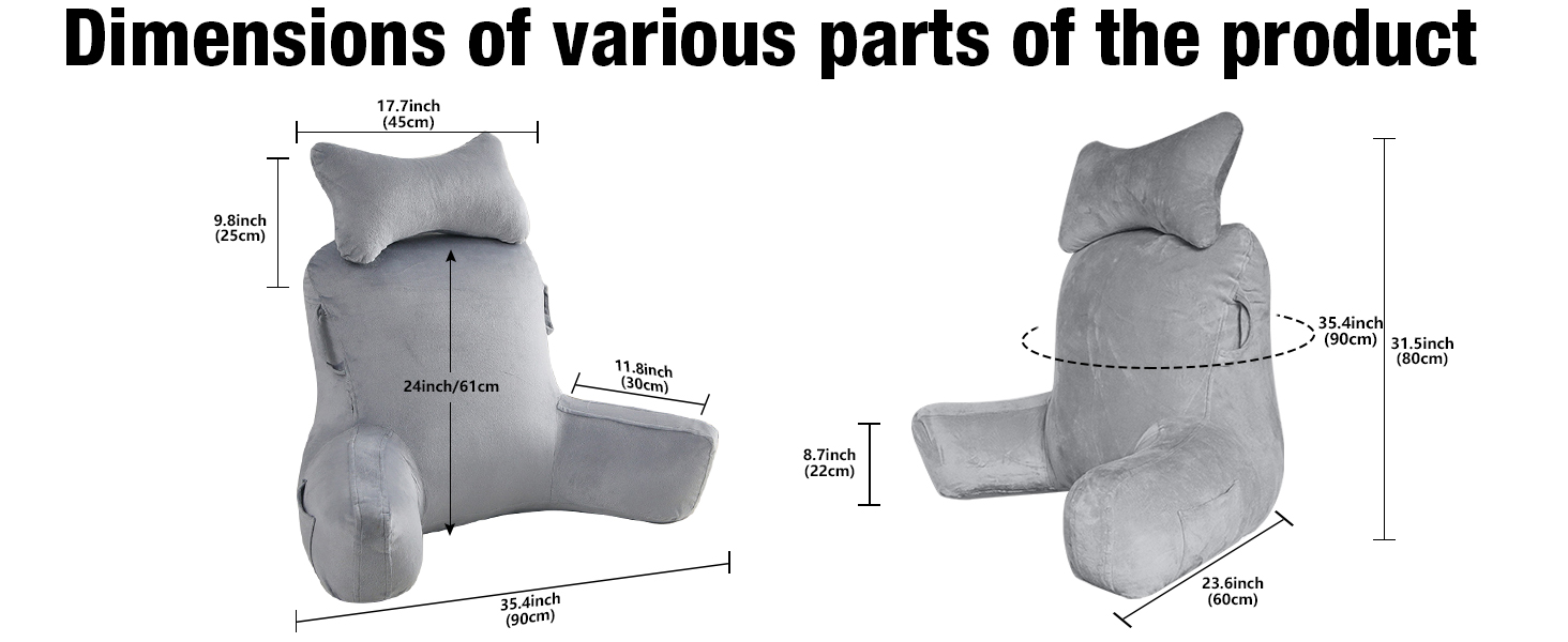 Підлогове/ліжкове крісло-подушка для читання Suewidfay, 90x80 см, з підтримкою спини та шиї