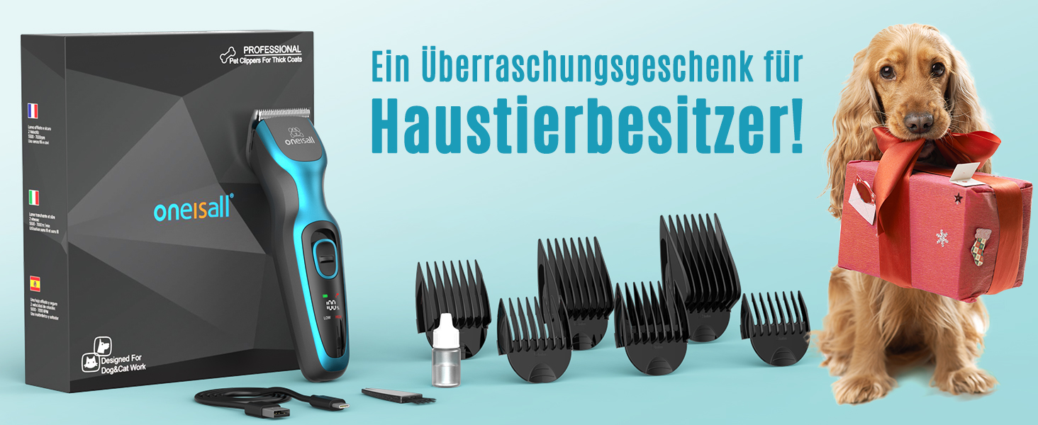 Машинка для стрижки собак та котів Oneisall 2-в-1, професійна, для довгошерстих та сплутаних порід, потужна, блакитна