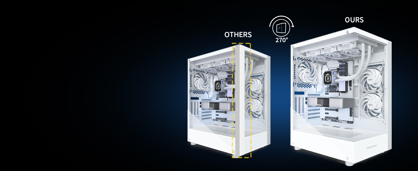 Корпус для ПК MUSETEX K2 ATX Mid-Tower з подвійним склом, білий, 3 вентилятори, USB Type-C