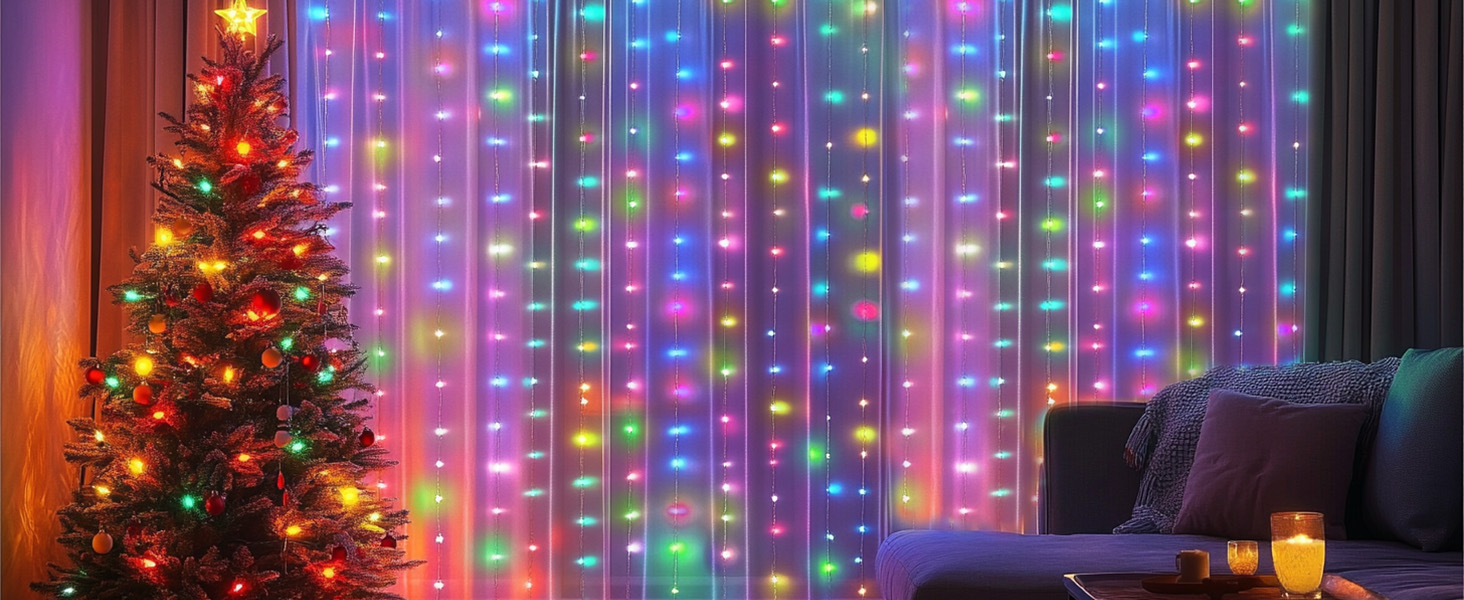 Льодосвітна завіса 3Mx3M з 300 LED, USB, 8 режимів, пульт, таймер, вологостійка, для декору вечірок, свят, спальні (біла, кольорова)