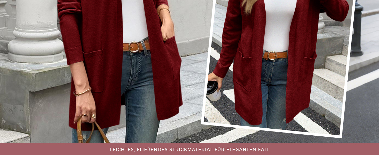 Кардиган жіночий Saodimallsu трикотажний, довгий, легкий, однотонний, з кишенею, темно-рожевий, розмір M