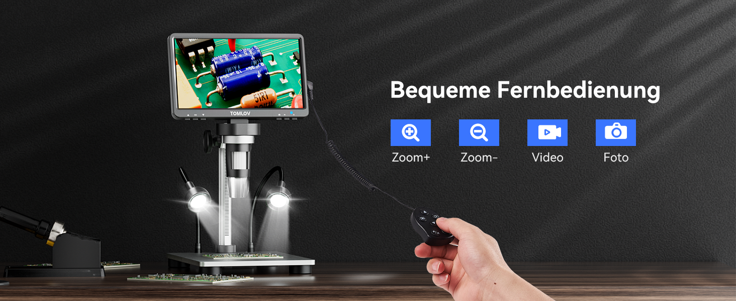 TOMLOV DM9 7' LCD цифровий мікроскоп 1200x, 1080P USB, 12MP, з підсвічуванням LED, для PC/Windows/Mac, 32GB