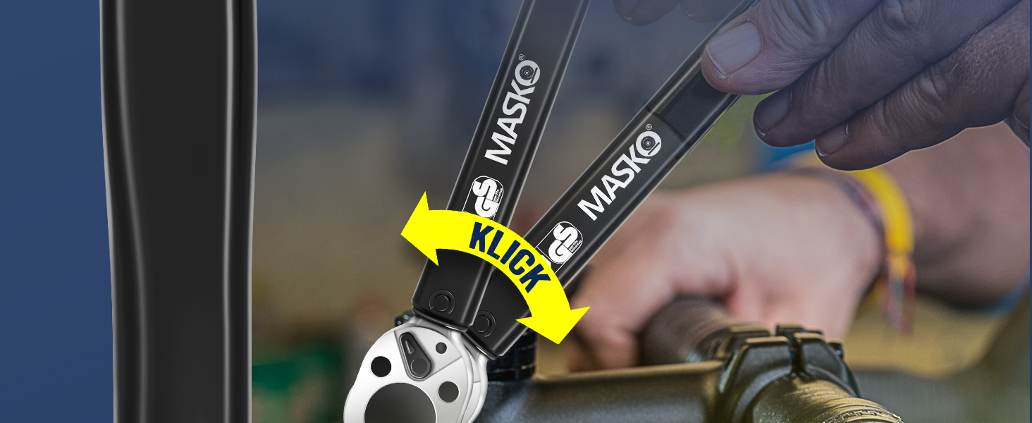 Набір динамометричних ключів MASKO 6 шт, 40-210 Нм, 1/2'' з насадками 17/19/21 мм, подовжувачем 125 мм, рукавицями, кейсом, для авто, чорний