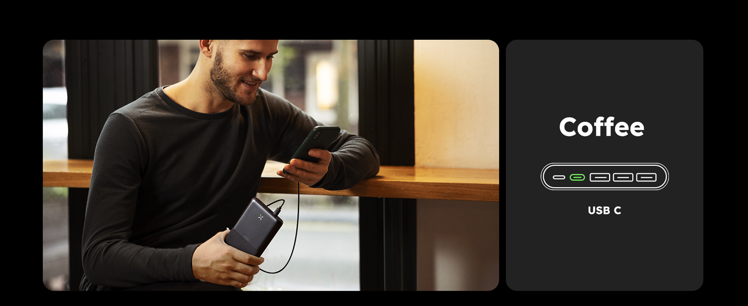 Power Bank VRURC 30000mAh 22.5W з 4 виходами та 3 входами: зарядний пристрій для iPhone, Huawei, планшетів (чорний)