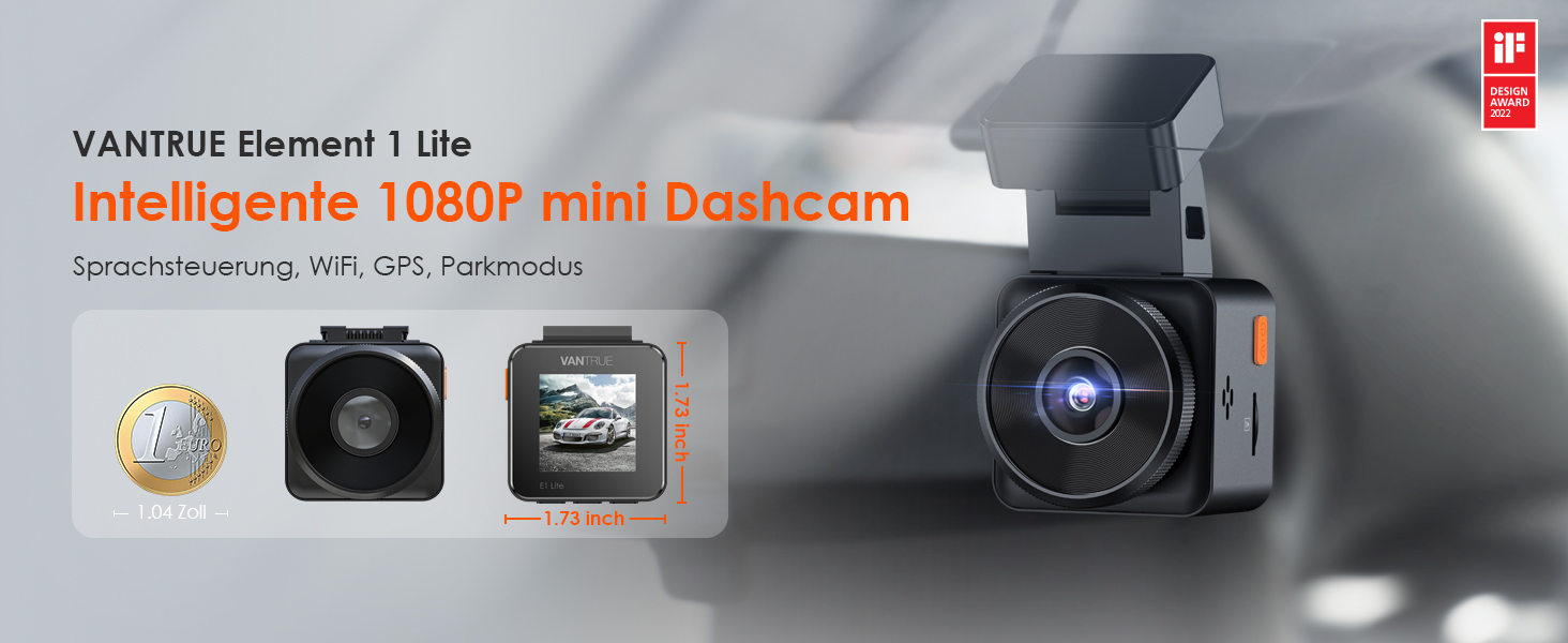 VANTRUE E1 Lite Mini Dashcam: відеореєстратор для авто з WiFi, 1080P HDR, 30fps, GPS, G-Sensor, нічне бачення, паркувальний режим, 160°