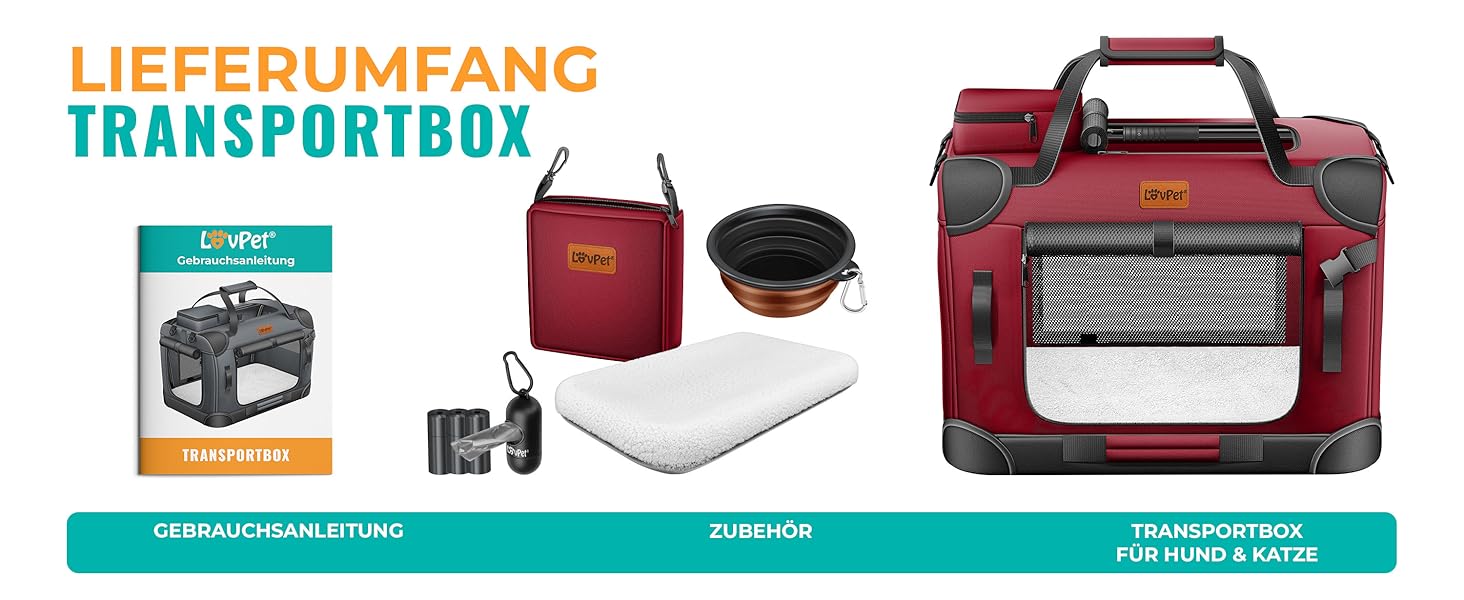 Транспортна переноска для собак та котів (XXL, Бордовий/Червоний) з мискою та плечовим ременем