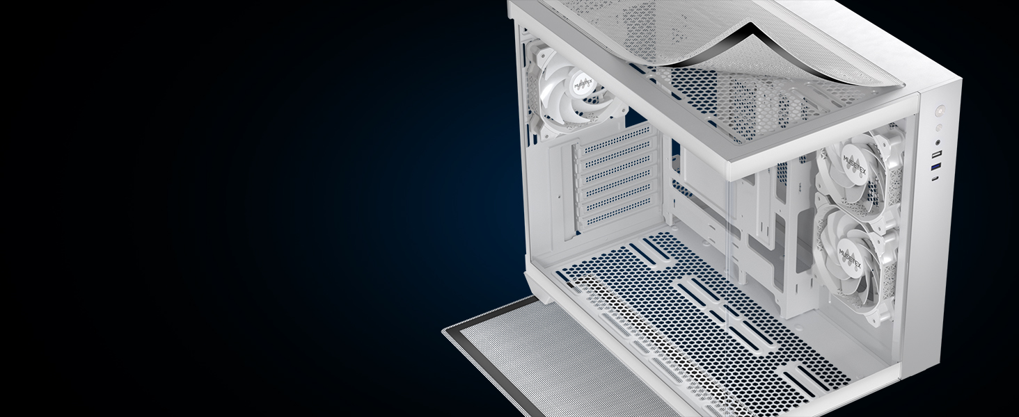 Корпус ПК ATX MUSETEX Y6 з 6 PWM ARGB вентиляторами, підтримка 360мм радіатора, Type-C, скляна панель 270°, білий