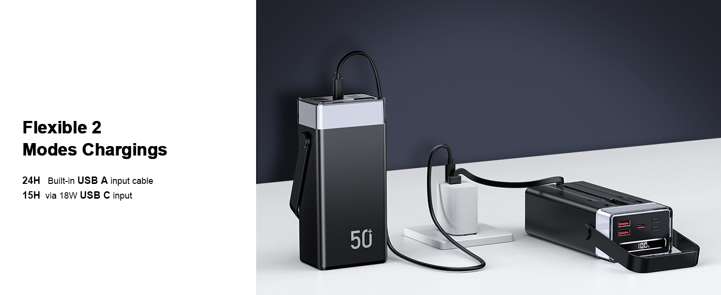 Power Bank CUZAR 50000mAh з USB-C PD 22,5W, 5 виходів та 2 входів, чорний