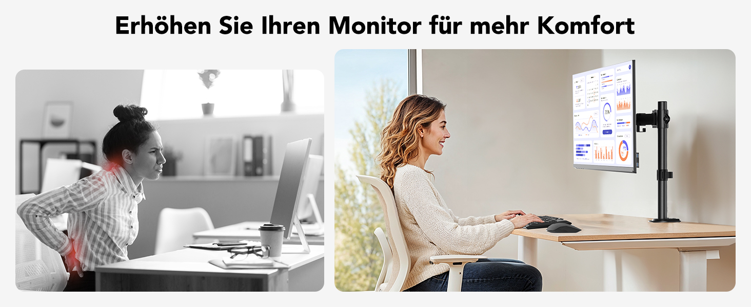 Кріплення для монітора HUANUO, 13-32 дюйми, регулювання висоти, нахил, поворот, VESA 75/100 мм, 2 варіанти монтажу