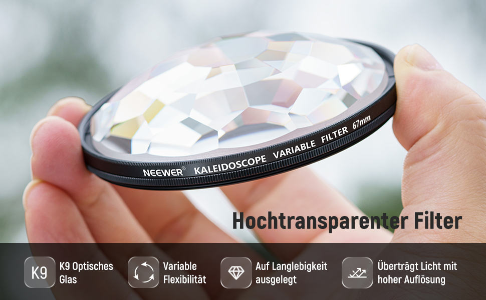 NEEWER Фільтр-призма Kaleidoscope 67mm для фотографії, кристалічне скло, ефект рефракції, змінна кількість мотивів
