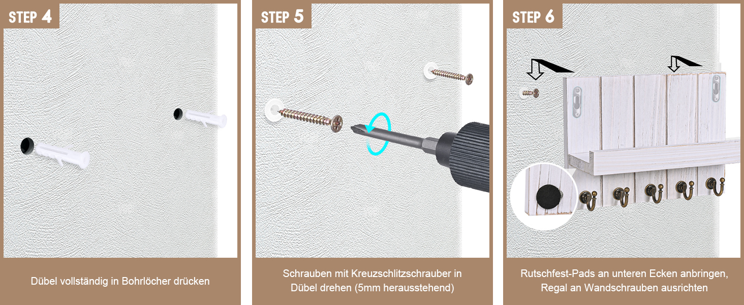 Дерев'яне ключниця з полицею, 5 гачків, для прихожей, вітальні, спальні, світло-білий колір