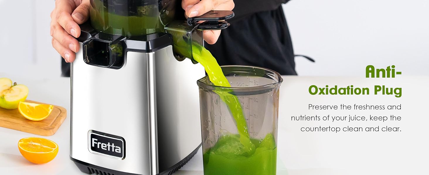 Шнекова соковижималка Fretta Slow Juicer з нержавіючої сталі для овочів та фруктів, сіра