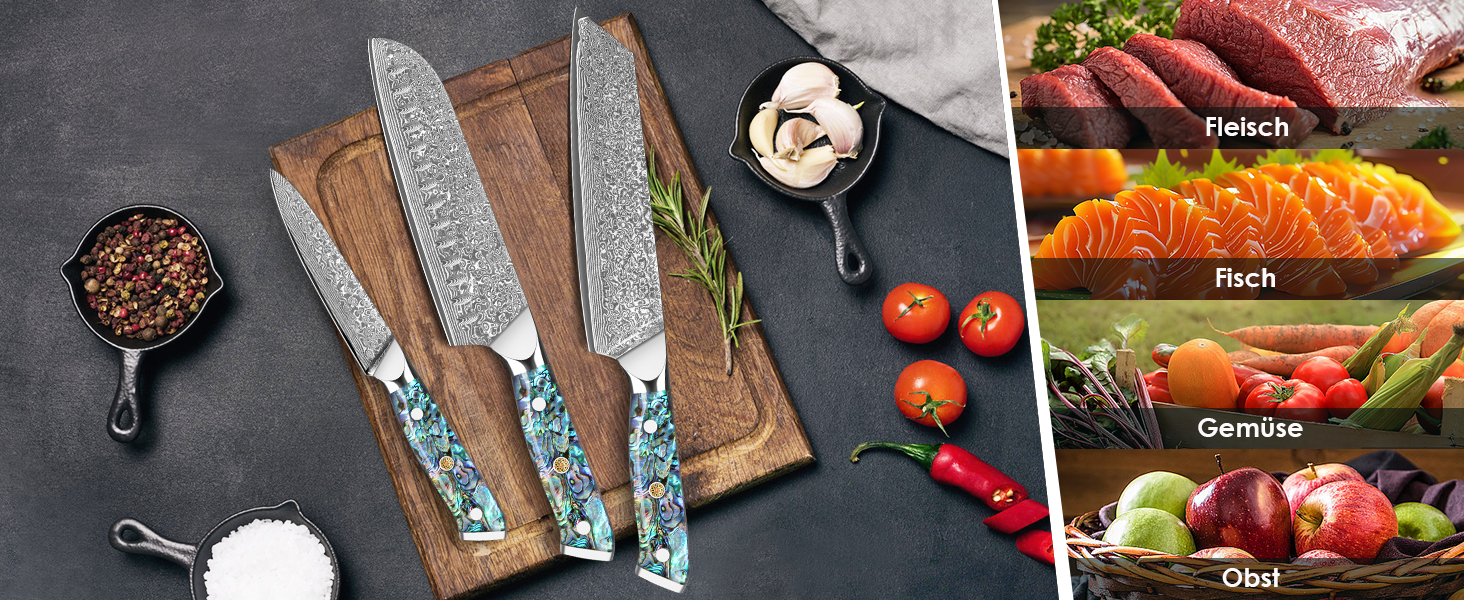 Ніж Santoku з дамаської сталі 18 см: преміум якість, VG-10 сталь, ручка з мушлі Абалоне, подарункова коробка