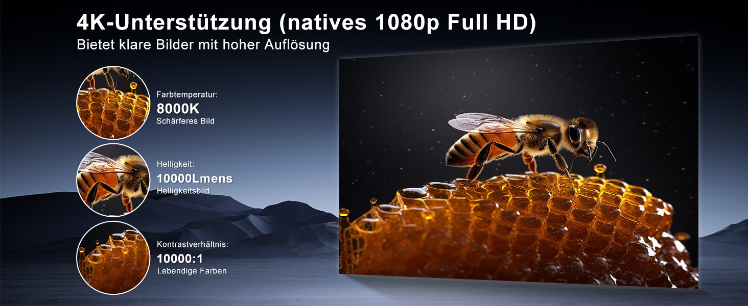 Beamer 4K HY260pro: Міні проєктор 4K з Wi-Fi 6, Bluetooth 5.4, Android TV, 180° обертання, 18000 люмен, 5W динамік для дому та відпочинку на природі