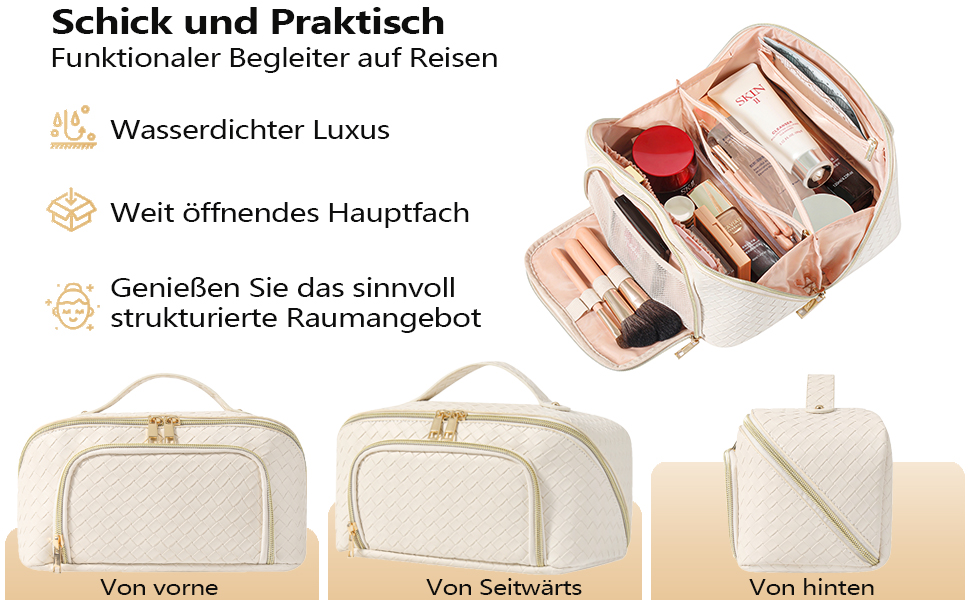 Косметичка для макіяжу велика водонепроникна з PU-шкіри, для подорожей, чорна вінтажна