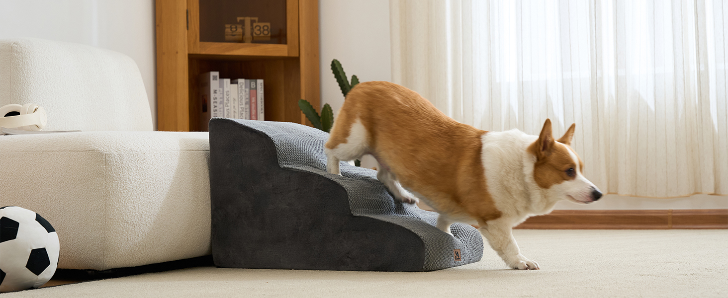 Сходинка для собак маленьких порід, 2 сходинки, 30 см, для домашніх тварин, миється, не слизька, для котів, для ліжка, дивану, сірого кольору