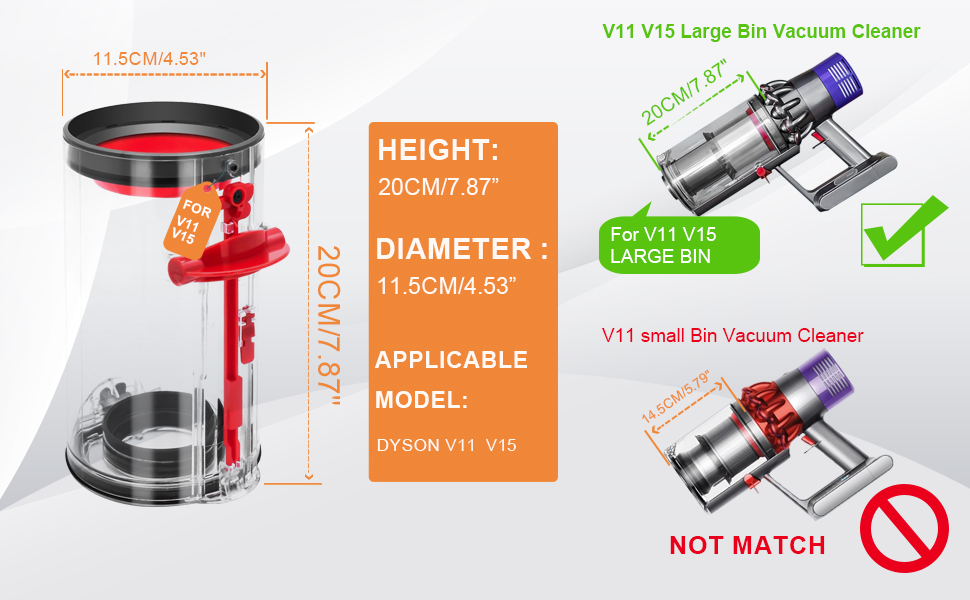 Dyson V11 V15 Filter Bin Assembly - Dust Container Replacement for SV14 SV17 SV15 SV22 SV28 - 970050-01 & 965443-01