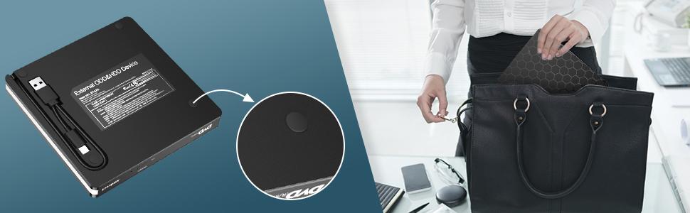 Зовнішній DVD-накопичувач Amicool USB 3.0 та Type-C, портативний CD/DVD +/-RW привід для ноутбука, ПК та MacBook (Windows, macOS, Linux)