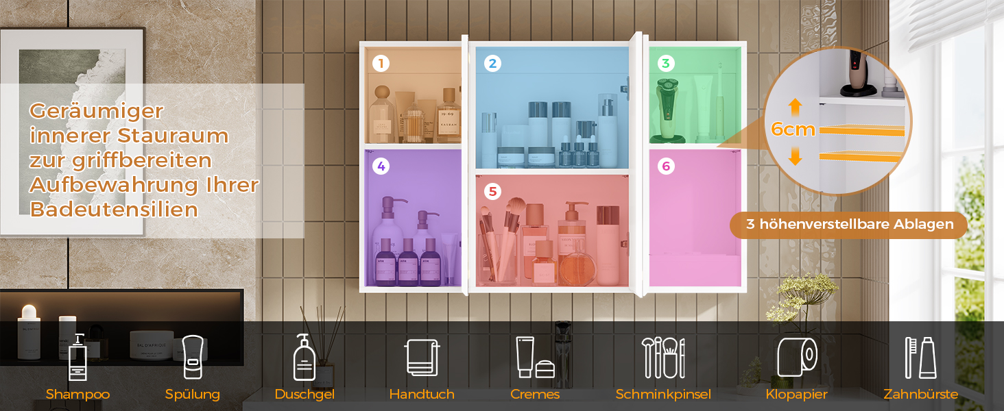 Дзеркало-шафка для ванної кімнати з LED-підсвічуванням, розеткою та 3 колірними температурами. Ванна шафка 60x90x16 см (ВxШxГ), з регулюванням яскравості + сенсорне керування. Біла дзеркальна шафка з 3 регульованими полицями та дзеркалом 60x90x16 см