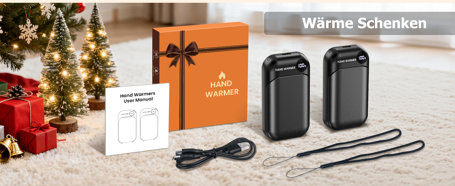 Електричний грілка для рук 2-в-1 з магнітом, 6000mAh, LED-дисплеєм, швидкий нагрів, до 9 годин роботи, для спорту, гольфу, кемпінгу, чорний