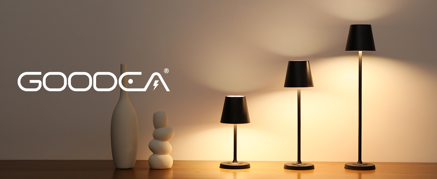 Світлодіодна настільна лампа 3-в-1 бездротова з акумулятором 5500mAh, регульована висота, димування, 3 кольори світла - USB акумуляторна настільна лампа металева водонепроникна сенсорна для дому та вулиці, чорна (набір 2 шт.)