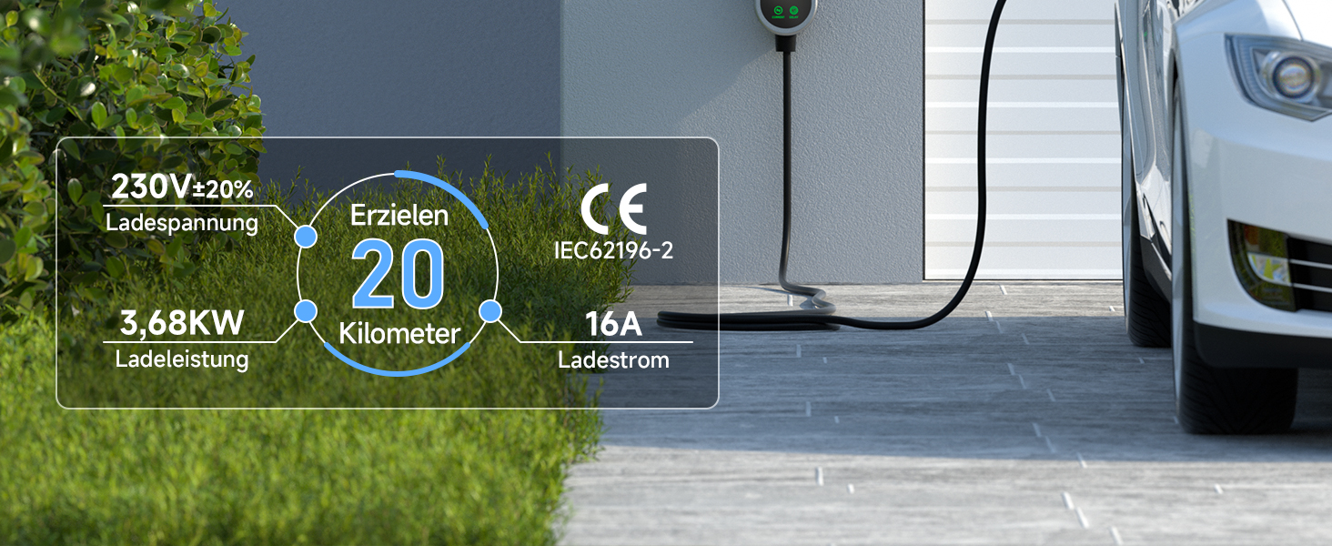 Кабель для зарядки електромобіля Type 2, 3.6 кВт, 8 м, 6-16A, 1 фаза, з цифровим дисплеєм, IP65, для EV/PHEV