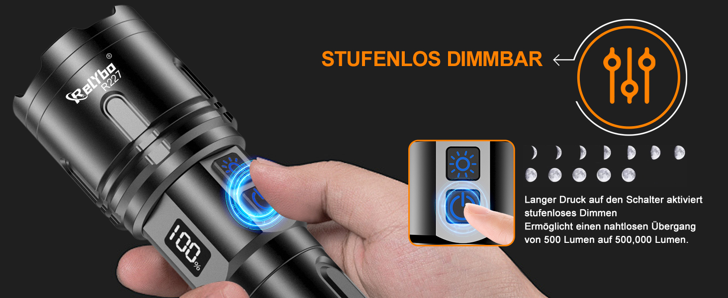 LED ліхтар на акумуляторі XHM90.2 - 500000 люмен, тактичний ліхтар, 2 режими, регулювання яскравості, чорний