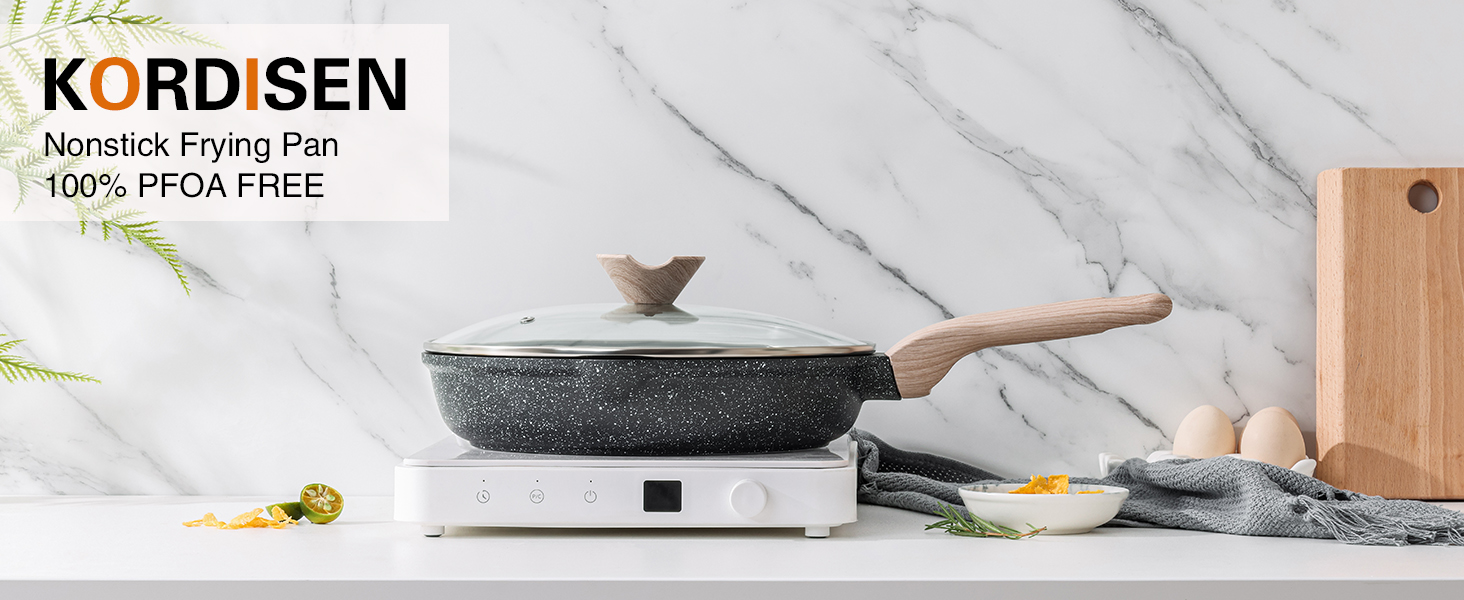 Сковорода Kordisen з кришкою, 28 см, антипригарне покриття з граніту, для індукційних плит, безпечна та нетоксична, без PFOA