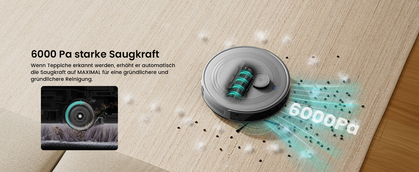 Робот-пилосос LEFANT M2 з функцією миття підлоги, 6000Pa, LiDAR-навігація, зони заборони, керування через додаток/Alexa, ідеальний для шерсті тварин, килимів та твердих підлог M2G