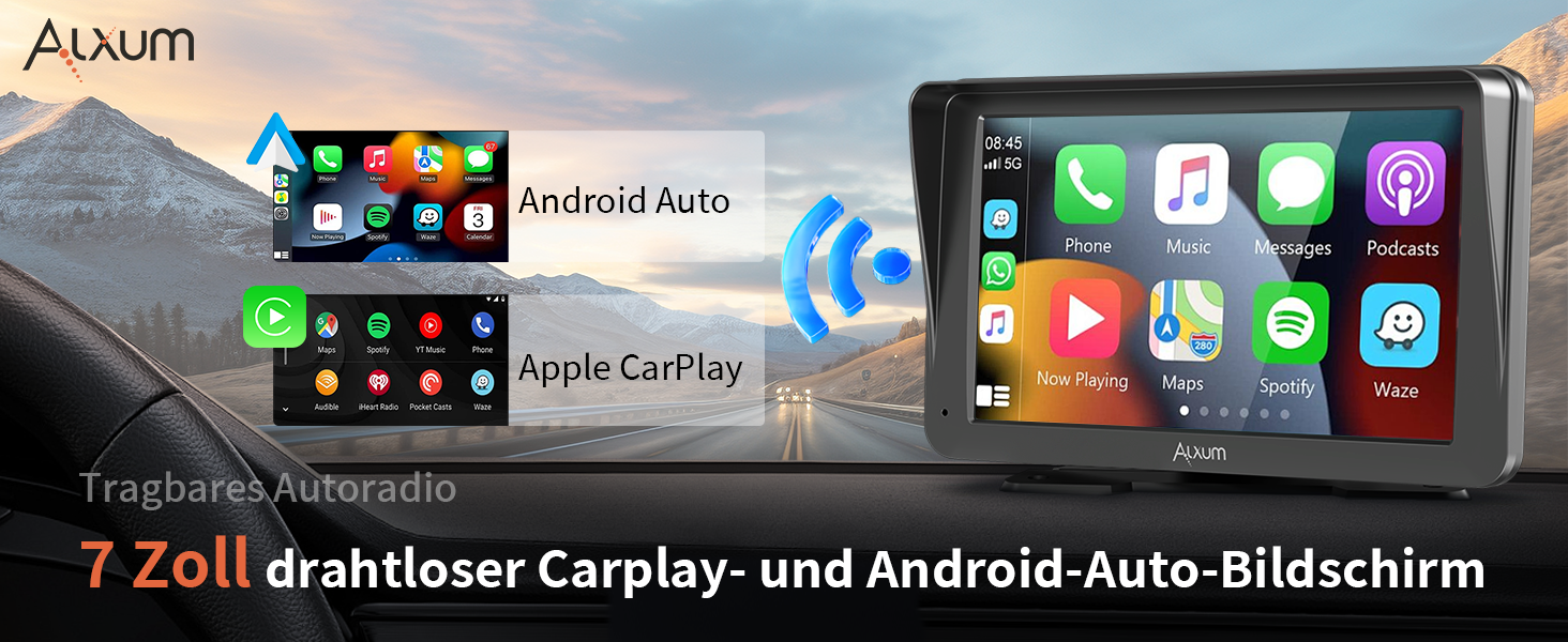Автомобільний дисплей Alxum CarPlay 7'' IPS із FM-трансмітером, Bluetooth, монітором для авто, камерою заднього виду, підтримкою TF карти, FM і AUX для всіх авто