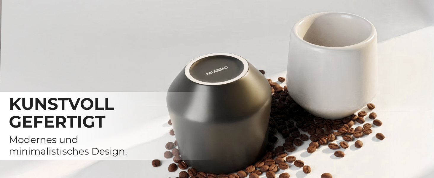 Набір чашок для еспресо Miamio 4 шт (90 мл) з кераміки без ручки, товстостінні, класичний пастельний колір, Luxe Collection