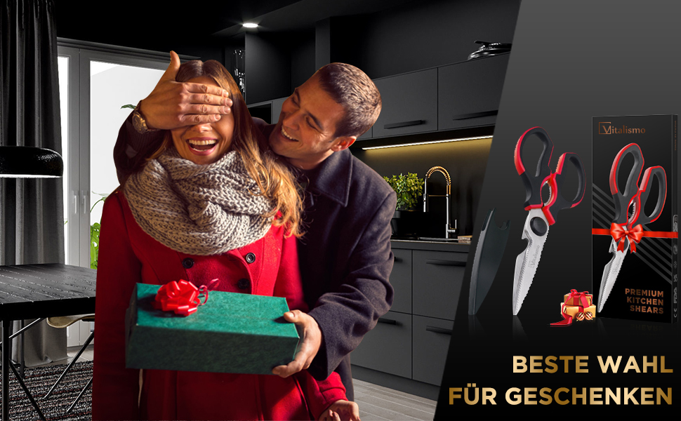 Універсальні кухонні ножиці 21 см з нержавіючої сталі, для риби, птиці, горіхів, з захистом леза, миючі в посудомийній машині, для лівшів, червоні