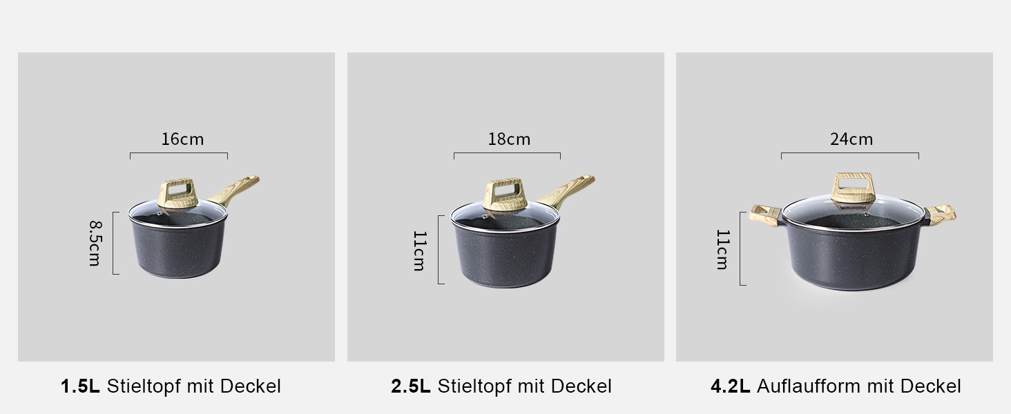 Набір кухонного посуду GiPP 18 предметів: каструлі, сковорідки, сочевички з антипригарним покриттям, сірий