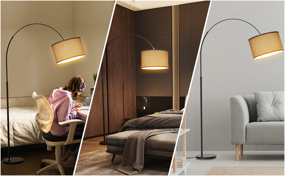 Торшер для вітальні JASMIN I з LED E27, тканинний абажур 33 см, вимикач на нозі, вінтажний стиль, підходить для спальні, готелю