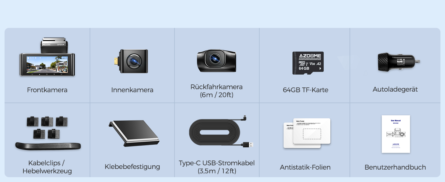 Відеореєстратор AZDOME M550 MAX 4K+ з двома камерами, WiFi, GPS, нічне бачення, паркувальний режим, 64GB SD, WDR, G-сенсор, 3.19”