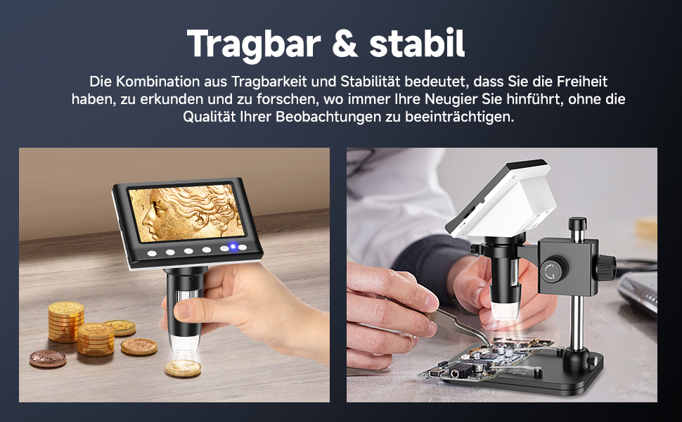 Цифровий мікроскоп Leipan LPM7 4.3' для дітей та дорослих, 1000x збільшення, IPS дисплей, 8 LED, USB-підключення до ПК (Windows/Mac), 32GB TF-карта, DM7-4.3' монетосвід