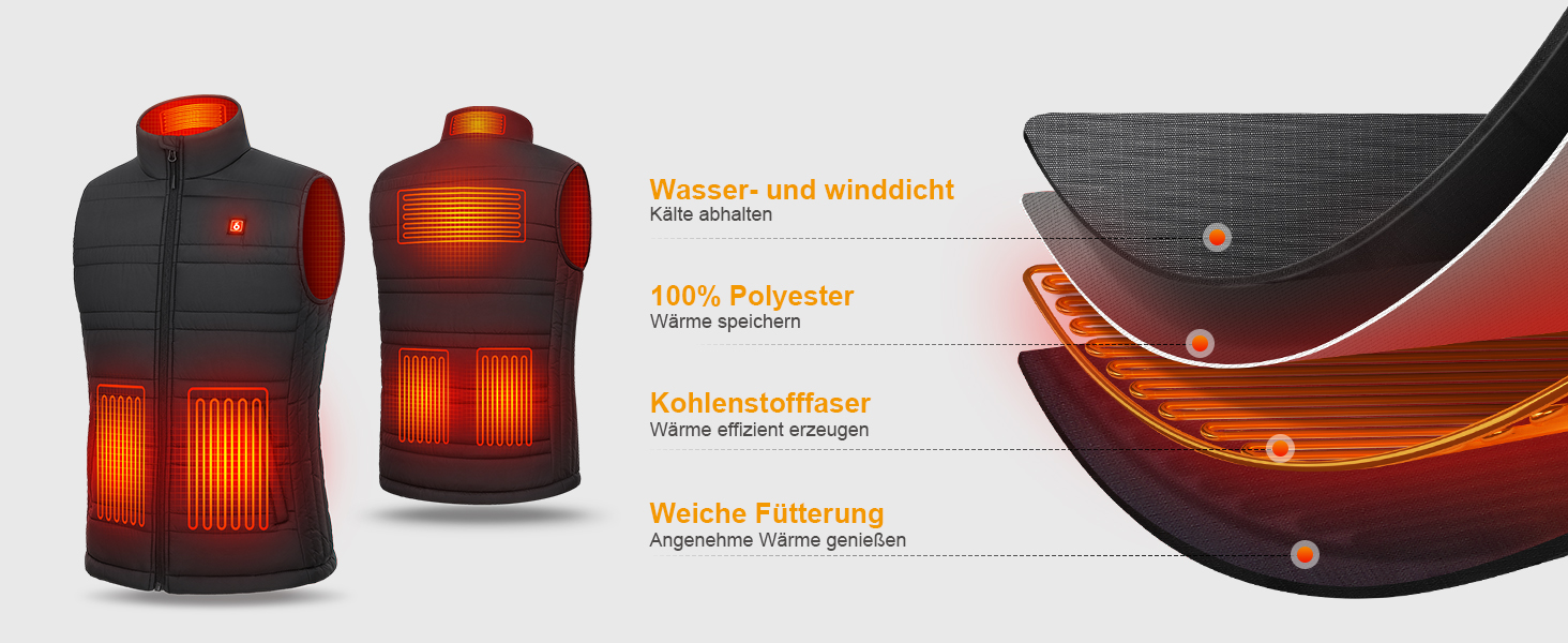 Обогріваючий жилет UNBON з акумулятором 10000mAh USB, чоловічий/жіночий, 3 режими нагріву, 6 зон нагріву, чорний