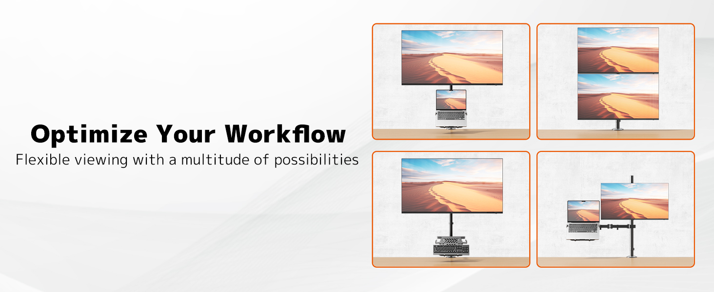 Кріплення для монітора PUTORSEN з регульованою по висоті та поворотною платформою для моніторів 17-49 дюймів та ноутбуків до 18 дюймів, VESA 75/100 мм, 81.8 см